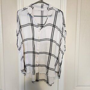 Jane & Delancey Top White, black stripes, Office, Casual, Button down, 1X, China
